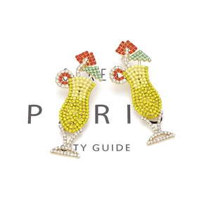 Exaggerated cocktail glass drop earrings with colorful rhinestones and gold alloy base