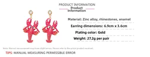 Specifiche dettagliate delle dimensioni per orecchini a aragosta rosa con strass