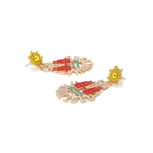 Bohemian gold plated drop earrings with colorful crystals and hollow sun design