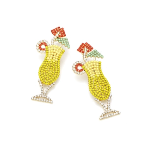 Tropical cocktail glass earrings with colorful rhinestones and umbrella detail