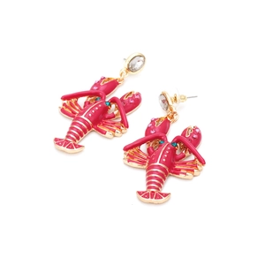 Orecchini creativi a forma di aragosta in smalto rosso e pietre di zircone scintillanti