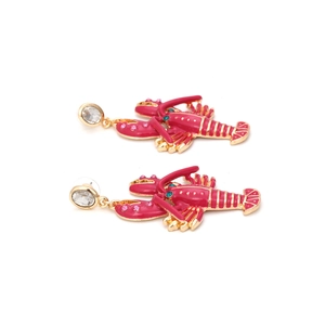 Orecchini pendenti a forma di aragosta con smalto fucsia e cristalli colorati