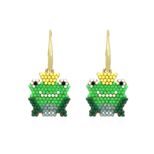 Handmade Frog Dangle Earrings Colorful Seed Beads Zinc Alloy Animal Cartoon Jewelry Cute For Women