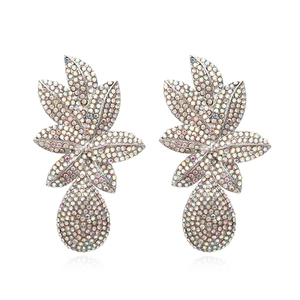 Boucles D Oreilles Pendantes Feuille En Strass Pour Femmes Alliage Rétro Fleur Pendentif Goutte D Eau Bijoux Soirée