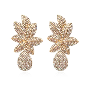 Boucles d'oreilles feuilles bohèmes avec strass AB étincelants et pendentif goutte