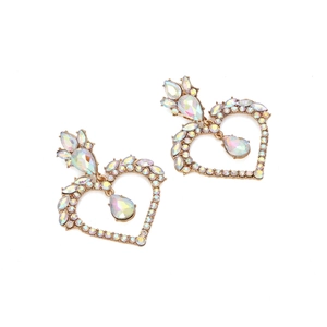 Hollow heart earrings with colorful rhinestones and gold alloy base in bohemian style
