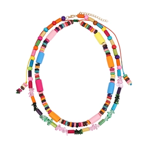 Collier Bohème En Perles De Bois Colorées Fait Main Résine Double Couche Style Ethnique Bijoux Pour Femmes Vacances D Été
