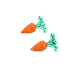 Cute resin carrot stud earrings for women with bright orange finish and green leaves