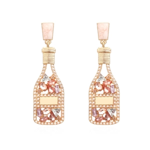 Boucles d'oreilles bouteille de champagne avec cristaux roses et perles pour femme