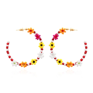 Boho Bunte Glasperlen Blumen C-Form Creolen Handgefertigt Ethnisch Sommer Stil Für Damen Legierung Ohrstecker