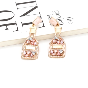 Boucles d'oreilles bouteille de vin en alliage avec cristaux roses et perles