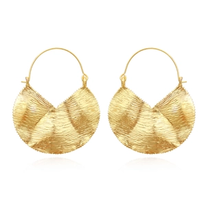 Zinc Alloy Fan Shape Drop Earrings Vintage Geometric Textured Pleated Brushed Metal Jewelry For Women Fashion Accessory