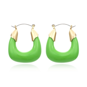 Boucles D'oreilles Créoles En Forme De U Rétro Avec Résine Colorée Et Laiton Tige En Argent Pour Femme