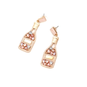 Boucles d'oreilles bouteille de vin avec strass, perles et cristaux multicolores