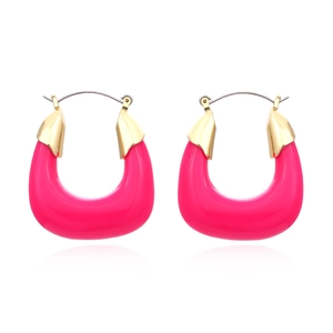 Boucles d'oreilles créoles rétro en résine fuchsia en forme de U avec détail doré