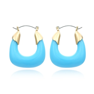 Boucles d'oreilles créoles en résine bleu ciel en forme de U avec fermoir en métal doré