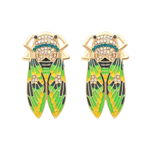 Retro Cicada Drop Earrings Zinc Alloy Rhinestone Enamel Insect Shape Creative Statement Fashion Jewelry For Women