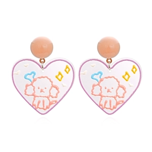 Heart Drop Earrings Transparent Acrylic Resin Cartoon Dog Pattern Sweet Cute Style Jewelry For Women Girls