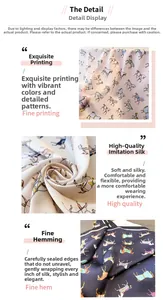 Detailed view of horse print faux silk scarf with fine printing and rolled hem edges