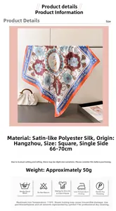 Detailed size and material guide for satin square scarf with baroque maritime print