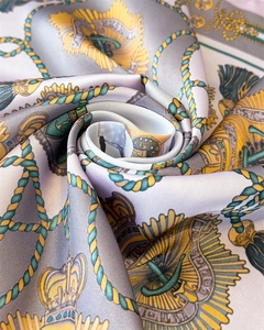 Detail showing high-quality silk texture and elegant European royal court pattern printing