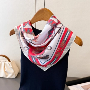 European court style equestrian print silk scarf with horse and chain patterns for women