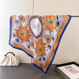 Equestrian Print Square Scarf Women Elegant Imitation Satin Retro Court Style Headscarf Neck Wrap Satin Fashion Accessory