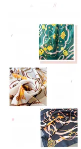 Detail of silk satin scarf showing vintage chain print pattern and fine edge stitching