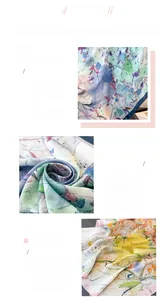 Detailed view of floral print silk-like scarf featuring elegant patterns and fine stitched edges