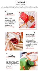 Détail de l'imprimé équestre et de la couture de bordure sur foulard en simili soie