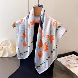 Forest equestrian print silk square scarf with floral pattern and rope texture details