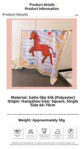 Detail of nautical print satin silk scarf with horse and anchor motifs on lavender base