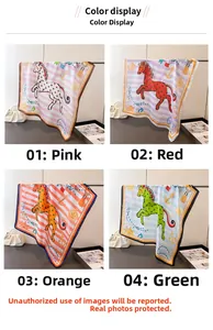 Detailed grid showing four color variants of equestrian and nautical silk scarves for women