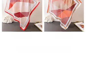 Detailed comparison of red and orange bordered silk scarves with geometric striped patterns