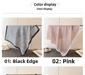 Detailed color selection for leopard print silk scarves in black and pink borders