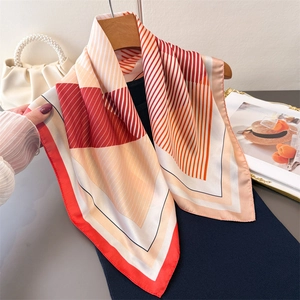 Elegant Geometric Striped Square Scarf Fashionable Satin Like Polyester Neck Wrap Headscarf Versatile Accessory For Women Chic Modern