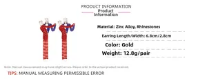 Detail showing dimensions and material of luxury rhinestone tassel figure earrings
