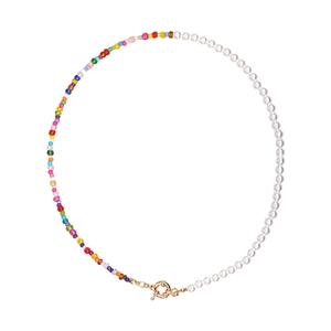 Collier De Künstliche Perles Asymétrique Künstliche Perles De Rocaille Colorées Et Künstliche Perles D'Imitation Fait Main Chaîne De Clavicule Bohème Pour Femmes