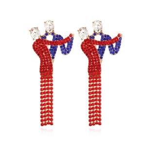 Abstract Dancing Figure Tassel Drop Earrings Alloy With Colorful Rhinestone Encrusted Dangle For Women Party