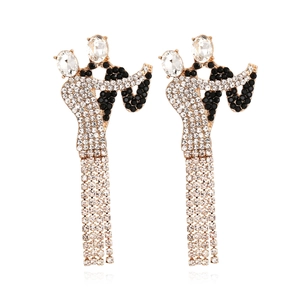 Elegant gold dancing couple tassel earrings with sparkling rhinestones and long fringe