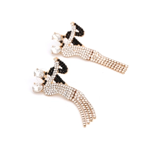 Abstract figure tassel earrings with sparkling rhinestones and luxury gold plating