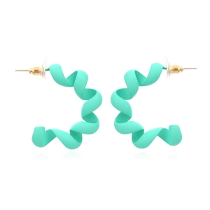 Mint green spiral geometric C-shaped hoop earrings with a matte lacquer finish