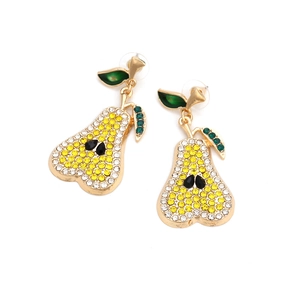 Boucles d'oreilles poire exagérées avec cristaux jaunes et feuille d'émail doré