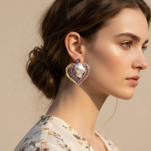 Orecchini A Goccia Cuore Lega Perla Artificial Barocca Strass Intarsiato Stainless Steel Earring Post Gioielli Moda Donna
