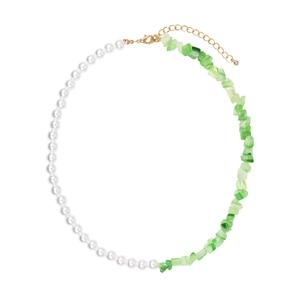 Collier De Künstliche Perles Épissées À La Main Imitation Künstliche Perle Pierre Concassée Verte Chaîne De Clavicule Asymétrique Bohème Femme