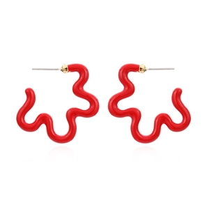 Wavy Flower Hoop Earrings Zinc Alloy Enamel Lacquer C-Shape Colorful Modern Fashion Jewelry For Women