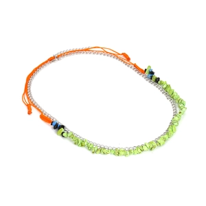 Collier bohème à double épaisseur avec gravier turquoise et détail de corde tissée orange