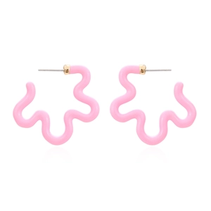 Chic pink enamel wavy hoop earrings with gold metal accents for women's fashion
