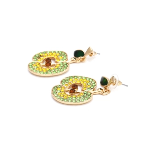 Creative hollow apple drop earrings with yellow and green crystals on gold alloy base