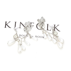 Vintage silver flower tassel earrings with sparkling rhinestones and teardrop pearls